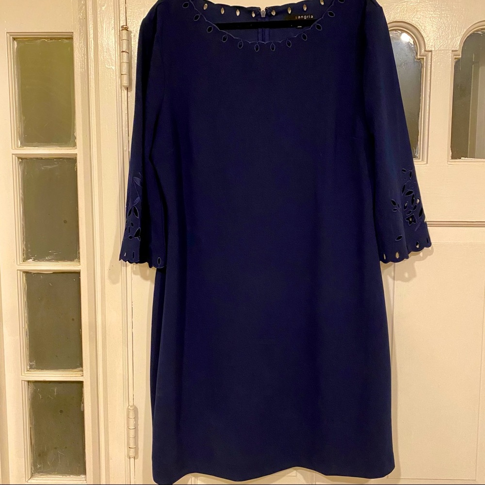 Navy blue shift dress with beautiful laser cutouts